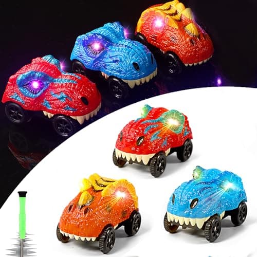 Save Unicorn Tracks Cars Replacement only Dino Track Cars for Tracks Glow in The Dark Car Tracks Accessories with 3 Flashing LED Lights Compatible with Most Car Tracks for Kids Boys and Girl3pack