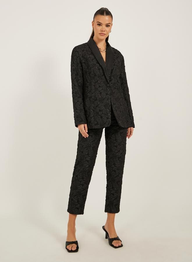 Mid Rise Jacquard Tapered Leg Tailored Pants — M