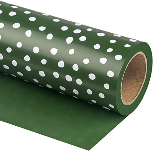 WRAPAHOLIC Reversible Wrapping Paper Mini Roll 17 Inch X 33 Feet Dark Green and Delicate Polka Dots Design for Birthday Holiday Wedding Baby Shower