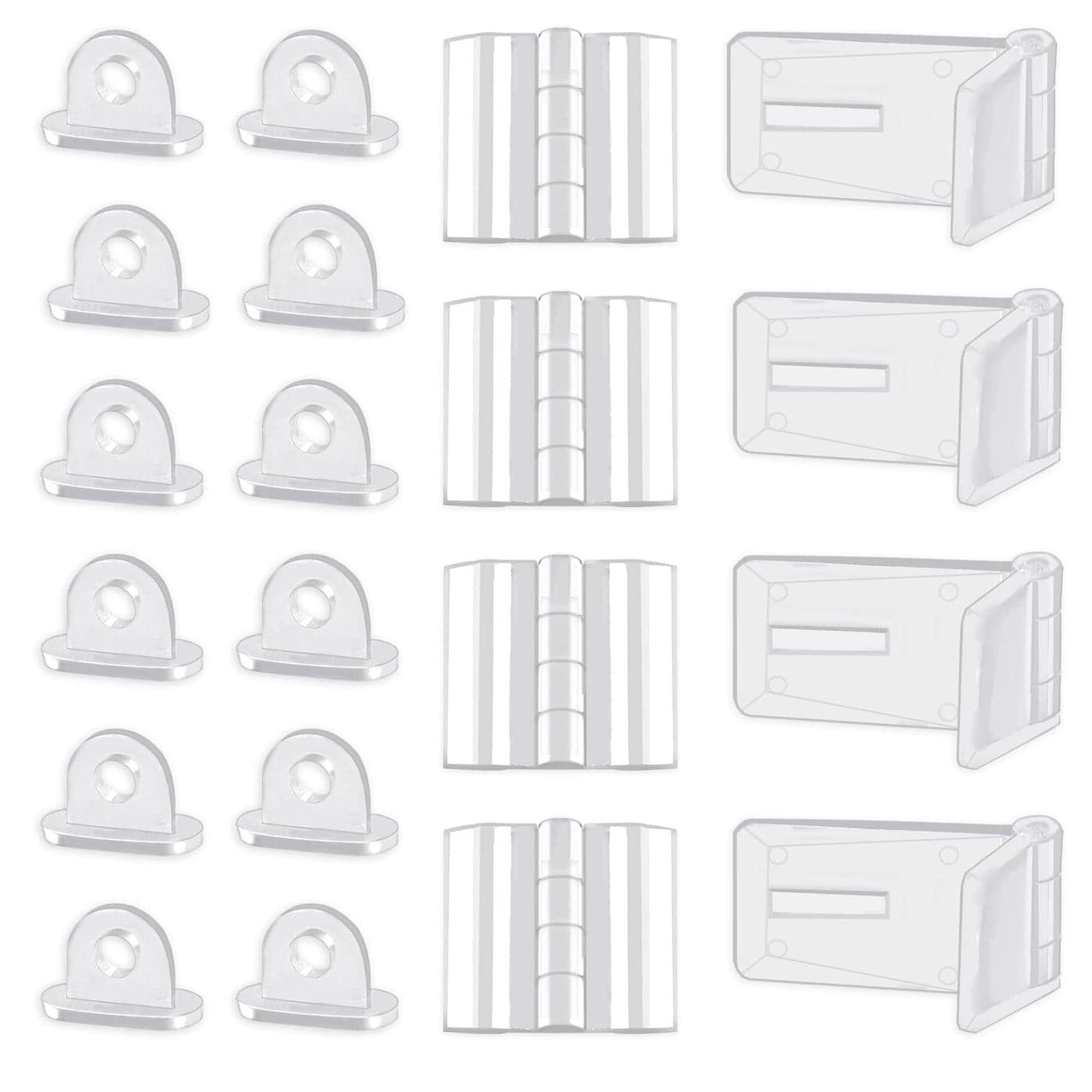 Glarks 60Pcs Clear Acrylic Mini Hinges Kit 15 Sets 55 x 25mm Acrylic Hinges Hasp with Lock Buckle and 30Pcs 30 x 33mm Transparent Plastic Folding Hinges for Box Cabinet Drawer Accessories