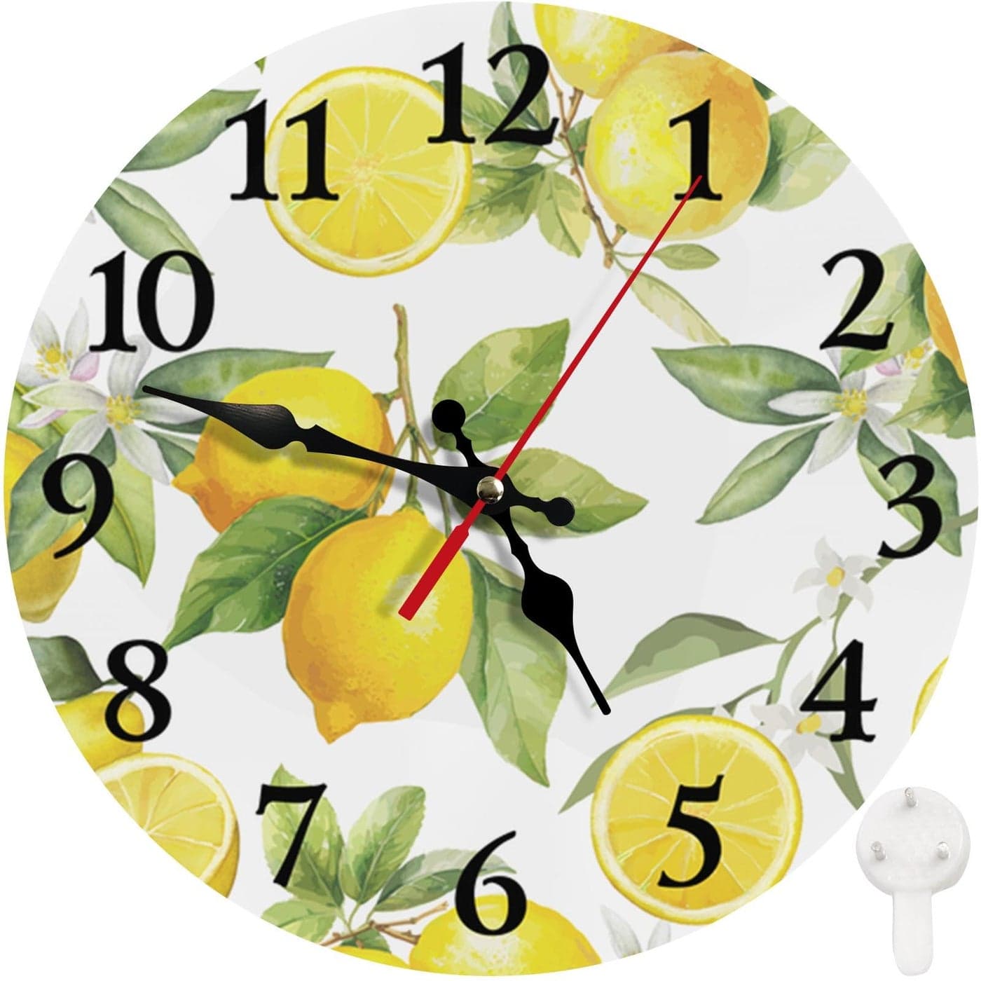 Britimes Round Wall Clock Silent NonTicking Battery Operated Clock 10 Inch Summer Lemon Home Decor for Living Room Kitchen Bedroom and Office