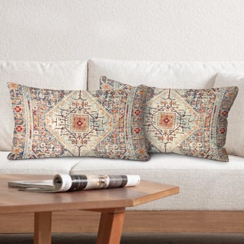 BUAEL Boho Throw Pillow Covers 12x20 inch Set of 2,Boho Vintage Carpet Pattern Antique Ethnic Decor Double Sided Pattern Cushion Cover Soft Pillow Case Living Sofa Room Bed Square Pillow Cover