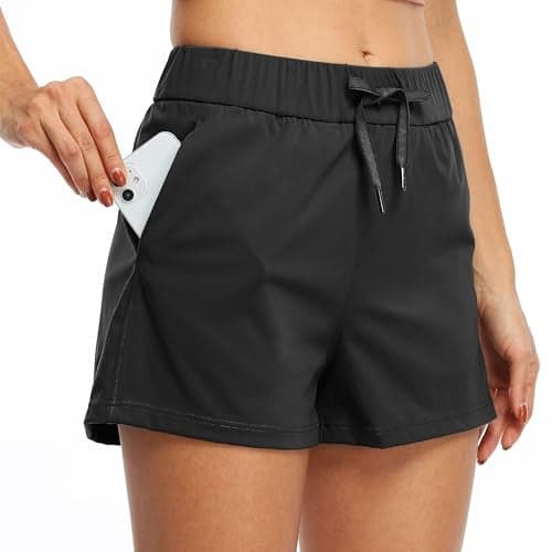 Willit Womens Athletic Hiking Running Shorts for Women Yoga Workout Gym Quick Dry Shorts with Pockets Black S