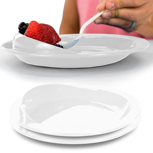 Vive SpillProof Scoop Plate 9 2 Pack Dish with Wall for Disabled Handicapped Elderly Adults with Special Needs from Parkinsons Dementia Stroke Tremors with Non Skid Padded Bottom