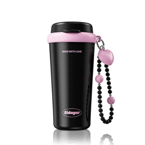 Sidagar 16 oz Travel Coffee Mug Spill Proof Leak Proof, Stainless Steel Thermal Coffee Cup with Lid, Resuable Ceramic Lined Tumbler for Office, Commute, Yoga Drinks Flask for Women - Berry Black