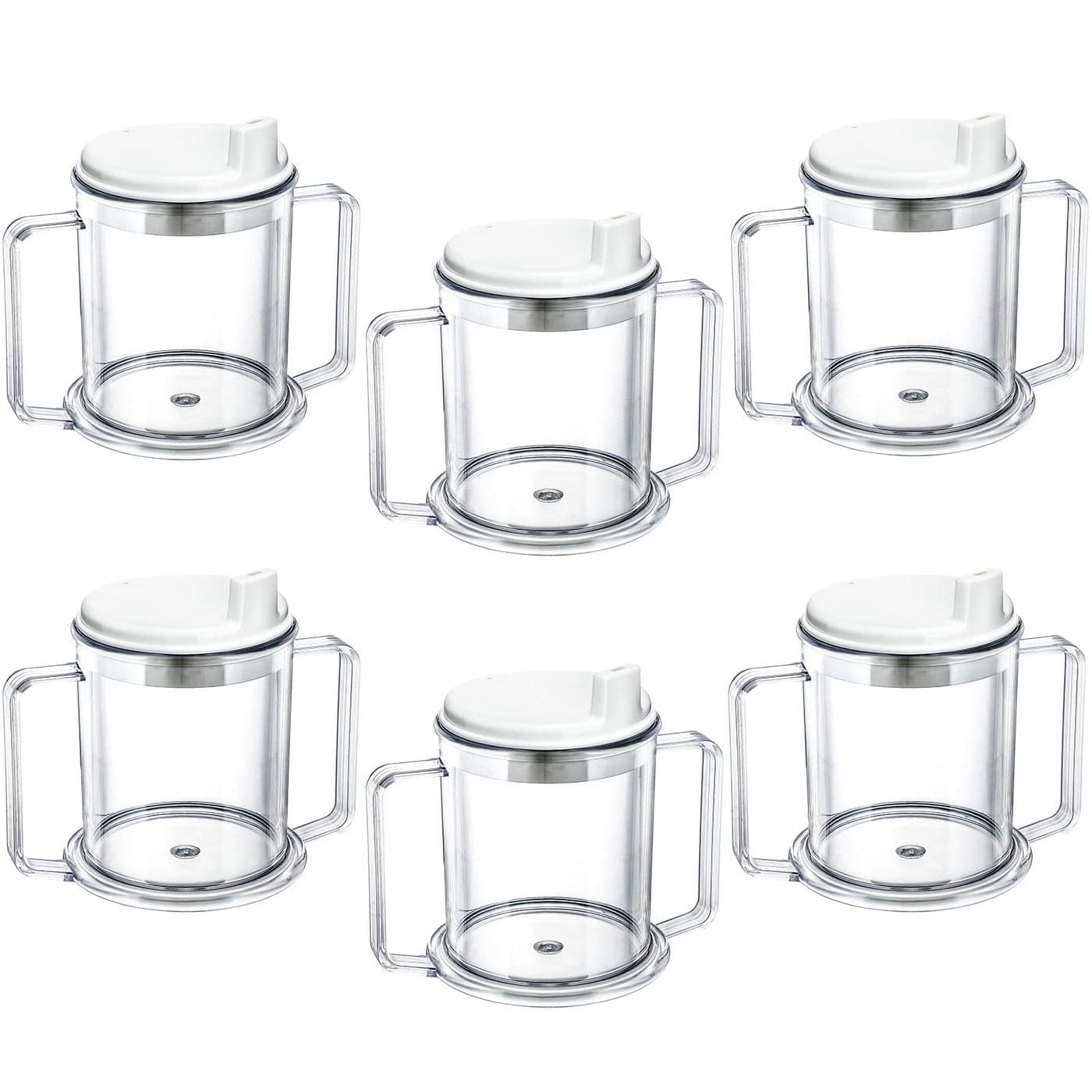 Eaasty Adult Sippy Cup 2 Handle Plastic Mug 10 oz No Spill Cups for Elderly Spill Resistant Lightweight Drinking Mug with Easy to Grasp Handles for Hot and Cold Beverages6 Pcs