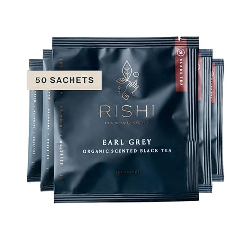 Rishi Tea Earl Grey Tea Organic Sachet Tea Bags Pure Black Tea with Bergamot Oil Energizing Caffeinated 50 Count