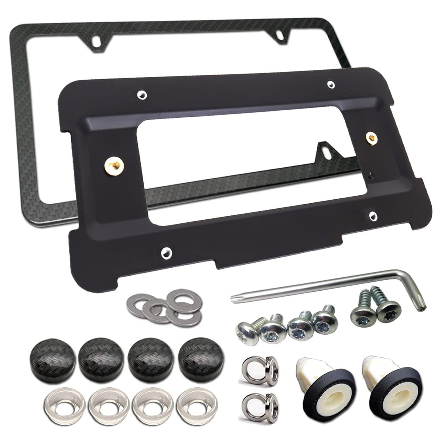 Aootf Rear License Plate Bracket Frame Compatible with BMW 1 to 6 Series Mount Tag Holder with Plugin Expanding Nuts Carbon Fiber License Plate Frame and Stainless Steel Screw for BMW Screws