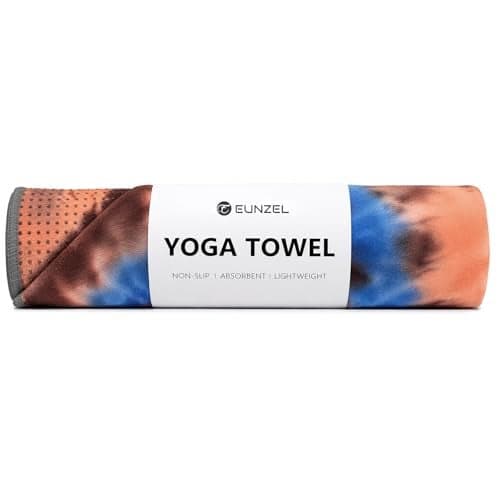 Eunzel Yoga Towel,Hot Yoga Mat Towel with Grip Dots Sweat Absorbent Non-Slip for Hot Yoga, Pilates and Workout 24" x72", Blue & Brown