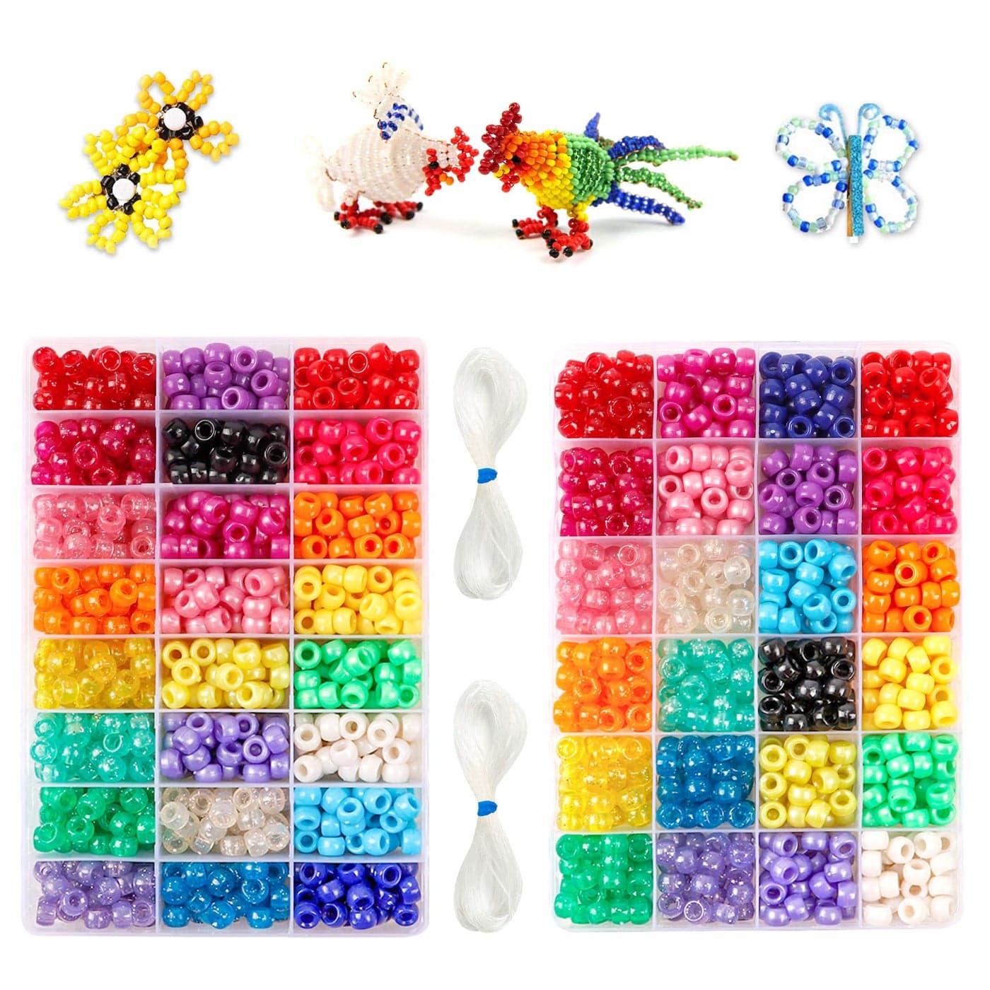 INSCRAFT 1200PCS Bracelet Making Kit 24 Colors Pony Rainbow Kandi Beads Friendship Bracelet Kit with Elastic Strings for Jewelry Making Craft Gifts for Girls Adults