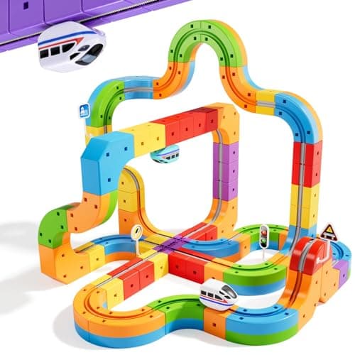 KlickRail Electric Train Set Flexible Race Track for Kids 4 6 7 Car Track for Toddlers Building Toy Train Track GravityDefying 3D Embedded Layouts Motorized Car STEM GiftDeluxe Set88 Piece