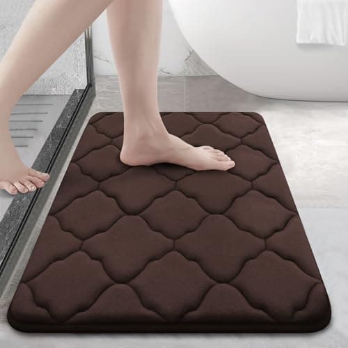 OLANLY Memory Foam Bath Mat Rug 24x16, Ultra Soft and Absorbent Bathroom Rugs, Non-Slip, Comfortable, Machine Washable Bath Carpet for Bathroom Floor, Tub, Shower and Home Decor Accessories, Brown