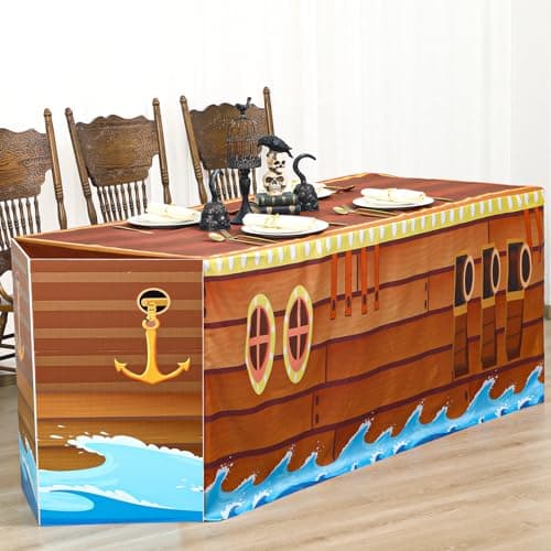 Oudain 72 x 30 Inch Pirate Party Table Decoration with Prow Cardboard Pirate Ship Table Cover Decorations for Birthday Jungle Adventure Nautical Party Favors Supplies