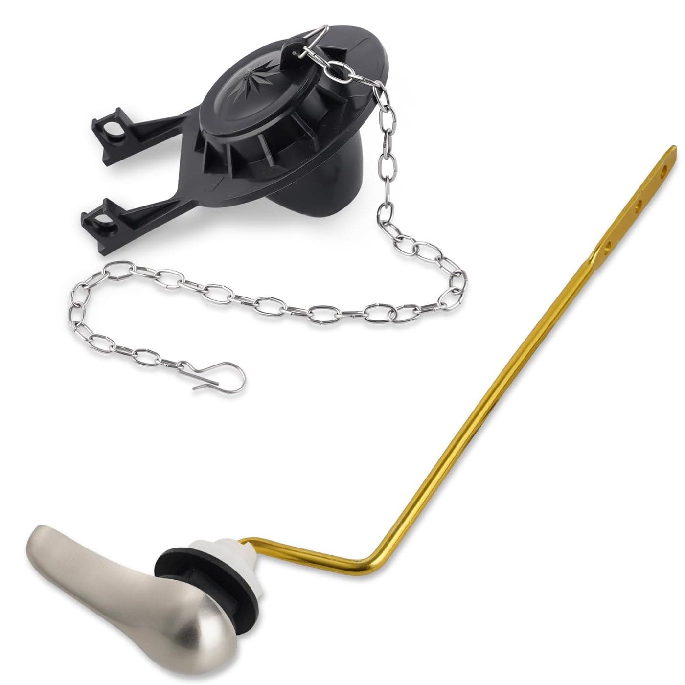 Universal Toilet Handle Replacement Kit Side Mount with 2Inch Rubber Toilet Flapper Toilet Tank Parts Compatible with Kohler American Standard TOTO Mansfield Angle MountBrushed Nickel