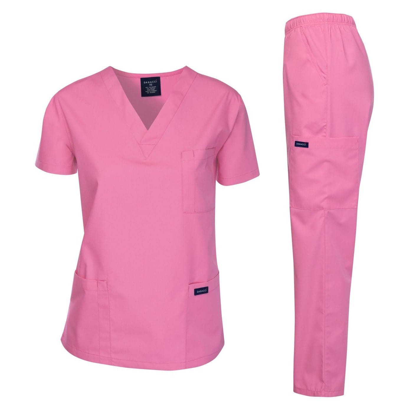 Dagacci Medical Uniform Womens Medical Scrub Set Shirt Top and Pant, Rose_pink, XX-Large, Short Sleeve