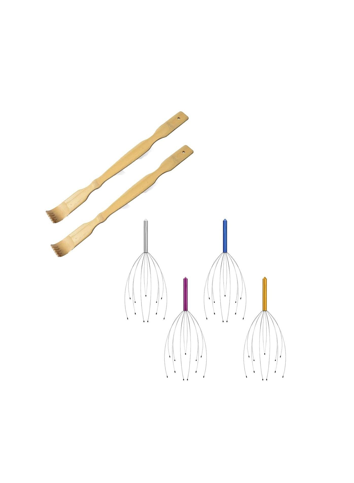 Back Scratcher, Bamboo Wood Backsplash Massager (2 PCS) Head Scalp Massager,Hand-Held Massage Stinger (4