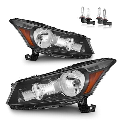 KarSpareHub Headlights WBulbs for 20082012 Honda Accord 4Dr Headlamp Replacement Driver Passenger Side NOT fit coupe models or Crosstour models