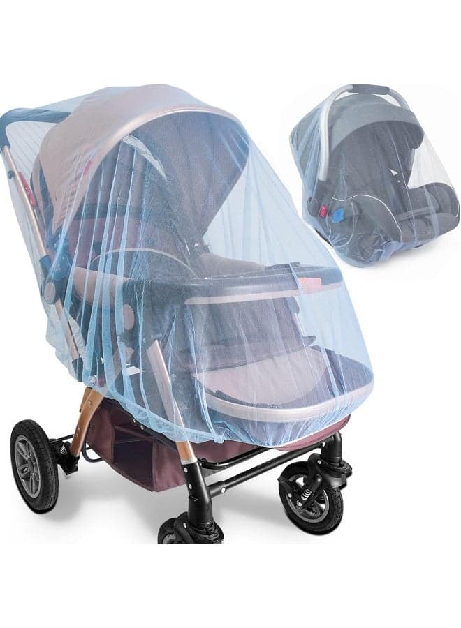 Durable Baby Stroller Mosquito Net (2 Pack) - Perfect Bug Net for Strollers, Bassinets, Cradles, Playards, Pack N Plays and Portable Mini Crib (Blue)