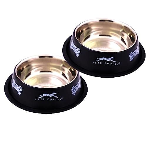 Pets Empire Stainless Steel Dog Bowl | Dog Food Bowl | Dog Feeding Bowl | Anti Skid, Stainless Steel Cat Bowl | Cat Feeding Bowl | Balck - Medium (Buy 1, Get 1 Free) 700 ml