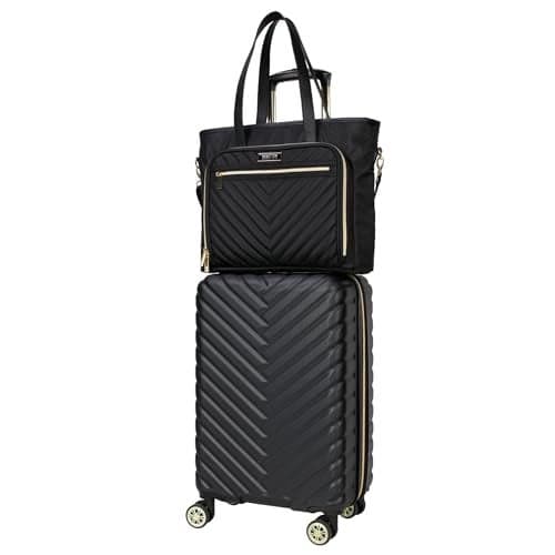 Kenneth Cole REACTION Madison Square Lightweight Hardside Chevron Expandable Spinner Luggage, Black, 2-Piece (20" Carry On + Tote)