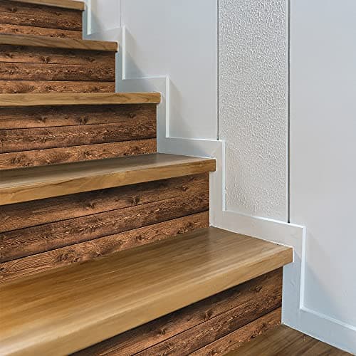 funlife 14 Strips Self Adhesive Stair Stickers, Peel and Stick Vinyl Stair Risers Staircase Murals Decals Sticker Decor for Steps, 39.37"x7.09", Faux Rustic Wood