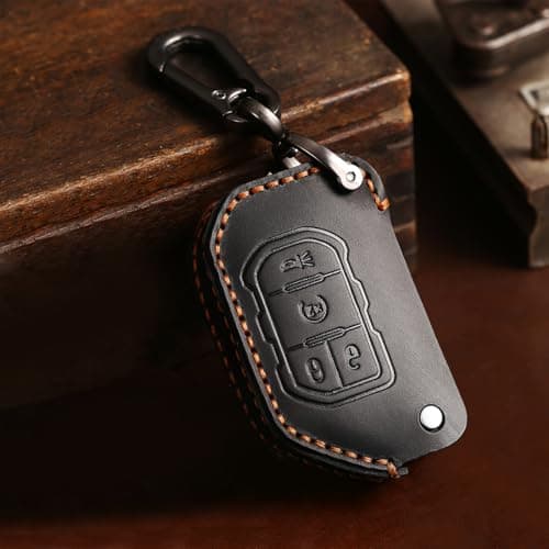 Aoocar 20182025 Flip Type Leather Key Fob Cover Compatible with Jeep Wrangler JL JLU Rubicon Wagoneer Gladiator JT Sahara JLU etc Retro Style Design Key Holder Protector Black
