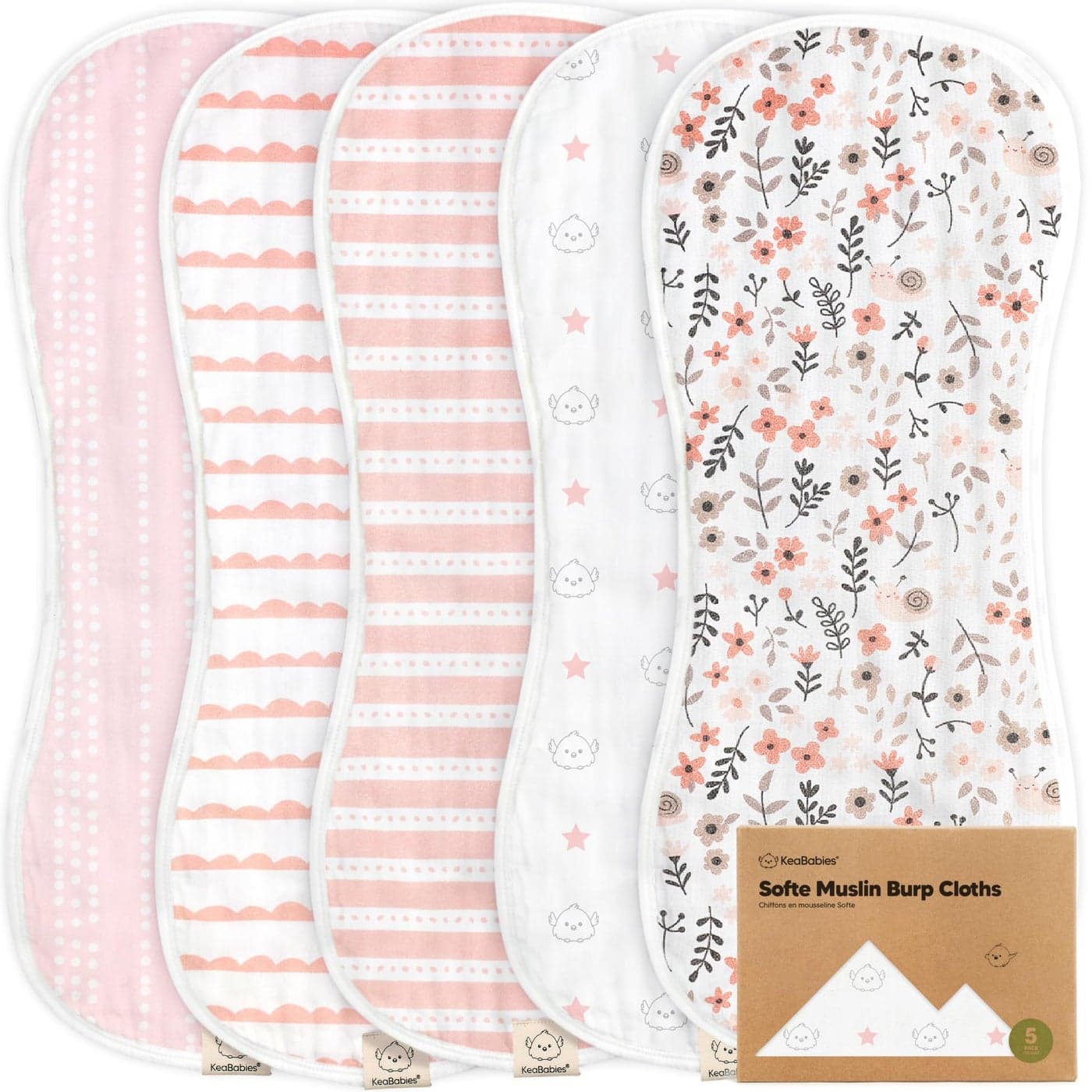 5Pack Muslin Burp Cloths Baby Boy Girl Very Absorbent Baby Burp Cloth Rags 8Layers Viscose Derived from Bamboo Cotton Muslin Towel Super Soft Spit Up Rags No Shrink Washcloths Sweet Charm