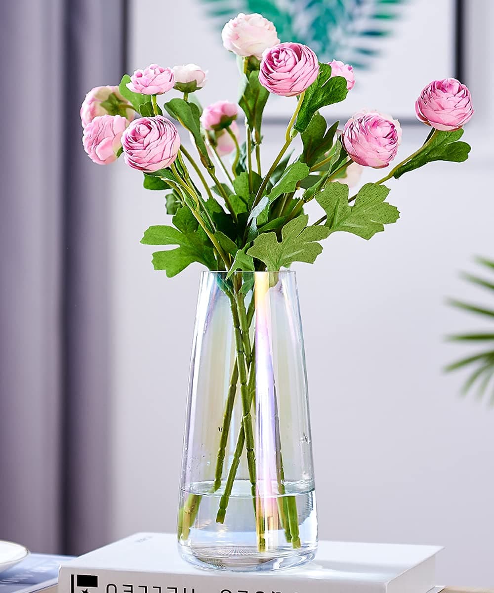 Aoderun Glass Vase for Flowers Modern Vases Home Decor Unique Flower Vase for Bouquet 87 Centerpiece Vase Decor RoomLiving RoomLibraryOfficeTableEntrywayModern FarmhouseIridescent Clear