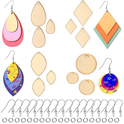 Hicarer 240 Pieces Unfinished Wooden Earrings Blanks Wood Pendants Teardrop Earrings Set Include 60 Hooks and 60 Jump Rings for Women Jewelry DIY Craft Making