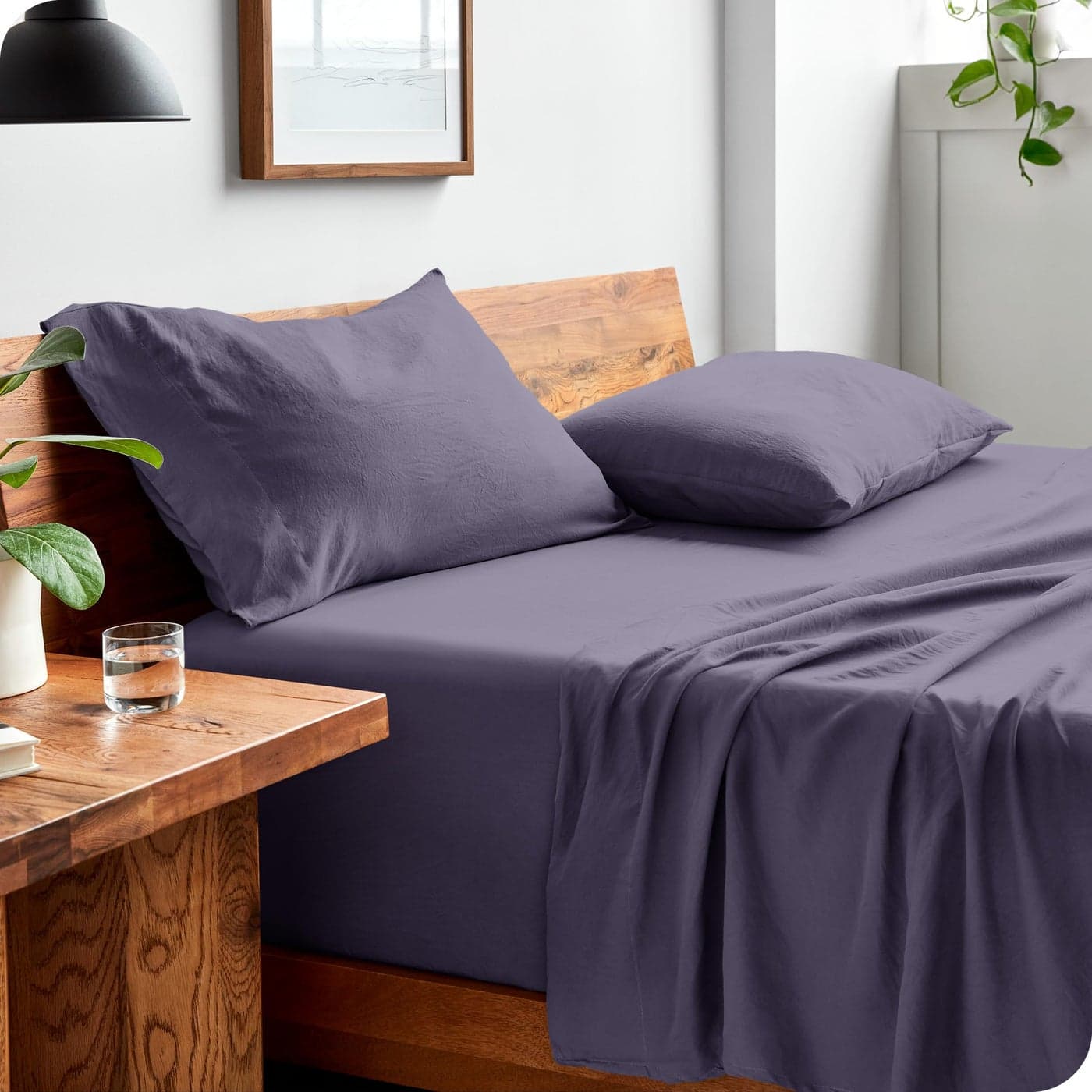 Bare Home King Sheet Set Luxury 1800 UltraSoft Stonewashed Microfiber Double Brushed Deep Pockets Easy Fit Breathable Bedding Sheet Sets Pillowcases King Dusty Purple