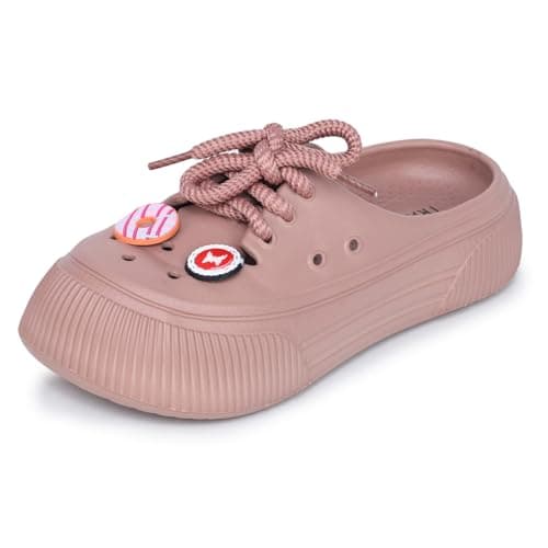 TRASE Women Lace-Up Clogs with Adjustable Strap, Lightweight EVA Sole & Decorative Charms for Everyday Use and Easy Walking (Peach, 3 UK)