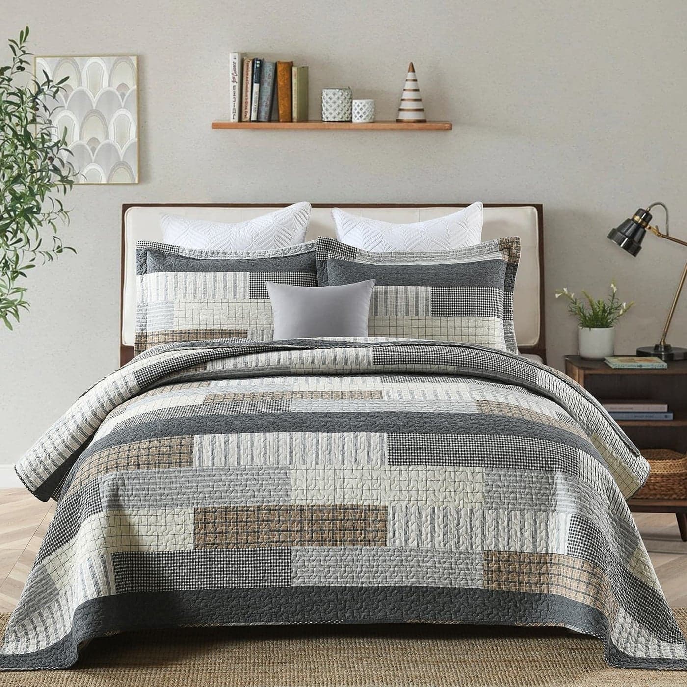 YPLWOMEN King Size Quilt 100 Cotton Cozy King Quilt Set Farmhouse Striped Bedspread Reservible Lightweight Quilted Bedding Set for All Season 3Pieces