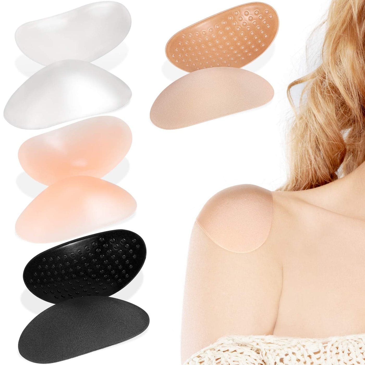WILLBOND 4 Pairs Women Shoulder Pads Push up Soft Adhesive Silicone Anti Slip Enhancer Shoulder Pads for Women ClothingBlack Flesh Color Transparent Transparent Flesh Color