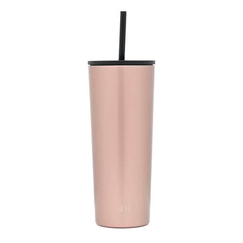 Simple Modern Insulated Tumbler with Lid and Straw | Iced Coffee Cup Reusable Stainless Steel Water Bottle Travel Mug | Gifts for Women Men Her Him | Classic Collection | 24oz | Rose Gold