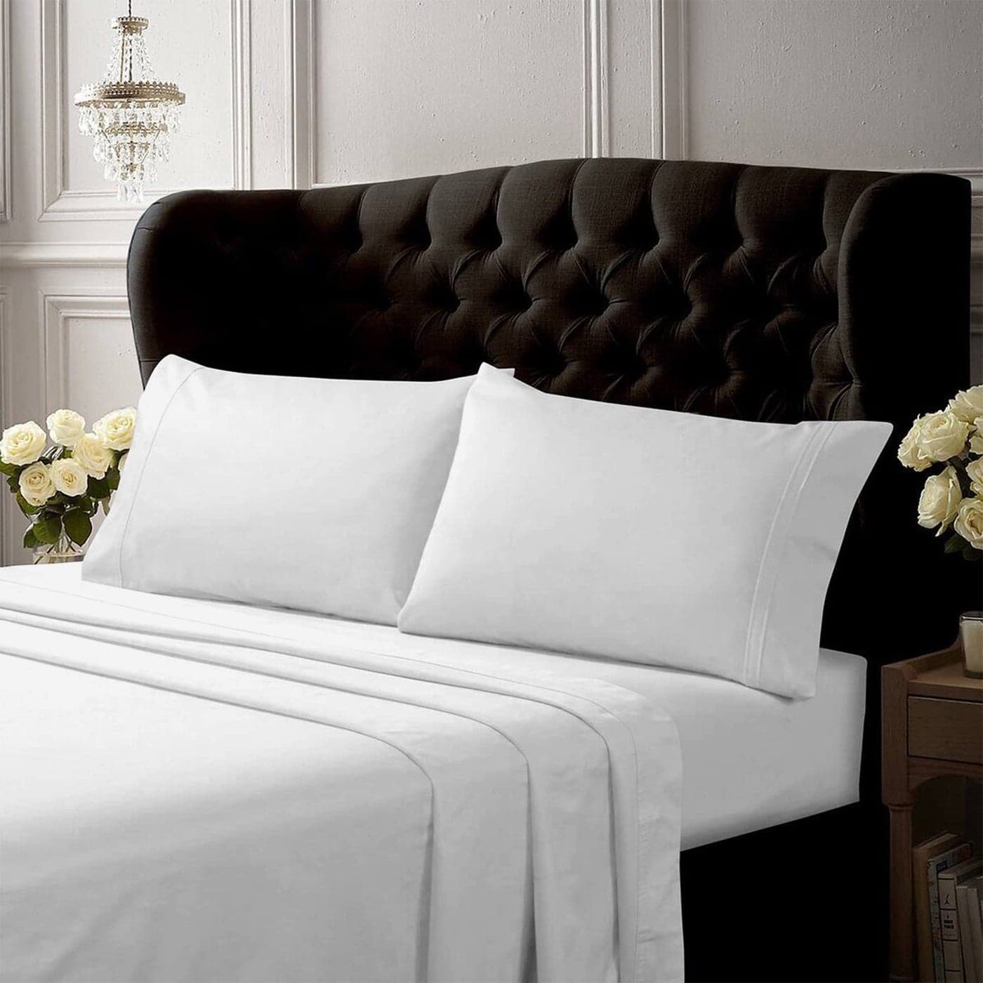 Tribeca Living Twin Bed Sheet Set Crisp and Smooth Cotton Percale Solid Sheets and Pillowcase Set Extra Deep Pocket 300 Thread Count 3Piece Luxury Bedding White