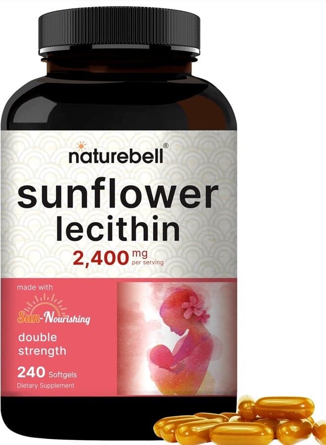 Sunflower Lecithin 2,400mg, 4 Months Supply, 240 Softgels | Infused with Non-GMO Sunflower Seed Oil – Rich in Phosphatidyl Choline – No Soy, No Gluten