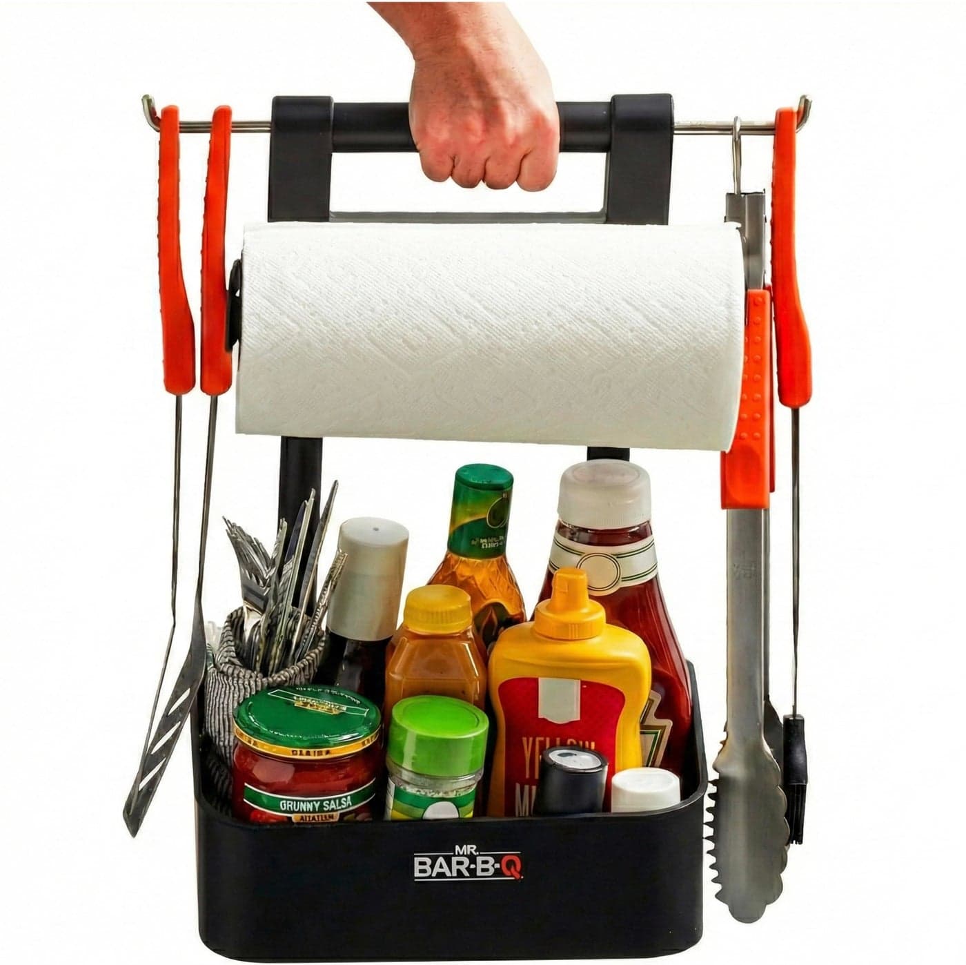Mr. Bar-B-Q Collapsible BBQ Grilling Caddy w/Extended Hook, Store All Grilling Accesories in One Place, BBQ Caddy for Outdoor Barbecue, Camping Trip, Roller Towel Holder, Kitchen Storage Organizer