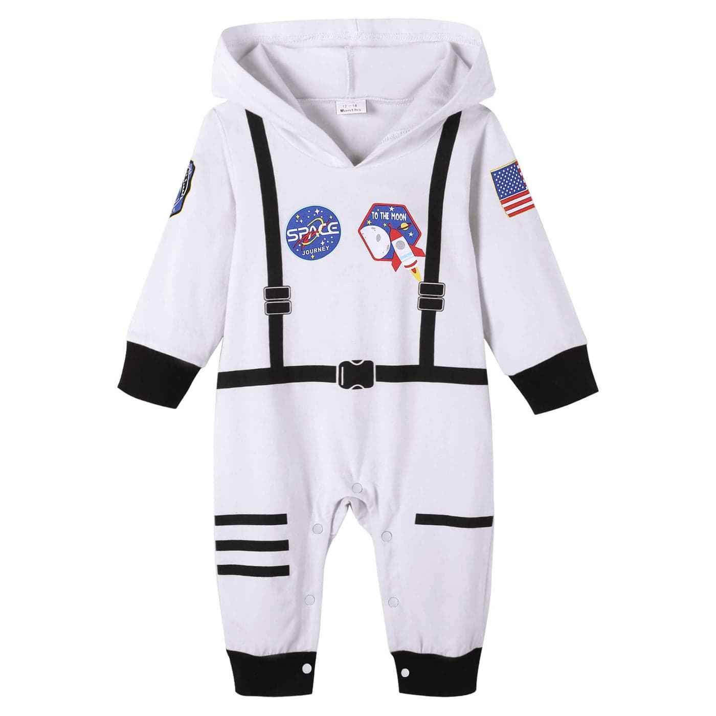 Pezhiqun Baby Astronaut Costume Outfit Boy Girl Space Pilot Cosplay Newborn to Infant Long Sleeve Hooded Romper NASA Jumpsuit Halloween Christmas Gift 1218 Months White