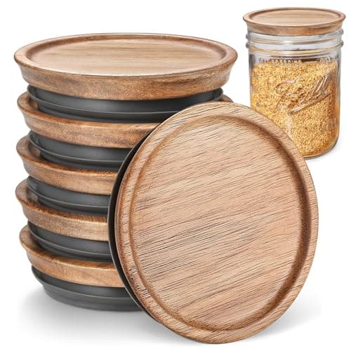 6-Pack Regular Mouth Wooden Mason Jar Lids for Ball/Mason/Kerr Jars, Natural Acacia Wood, Food-Grade Material, 100% Fit & Airtight for Regular Mouth Jars (6PCS-Regular)
