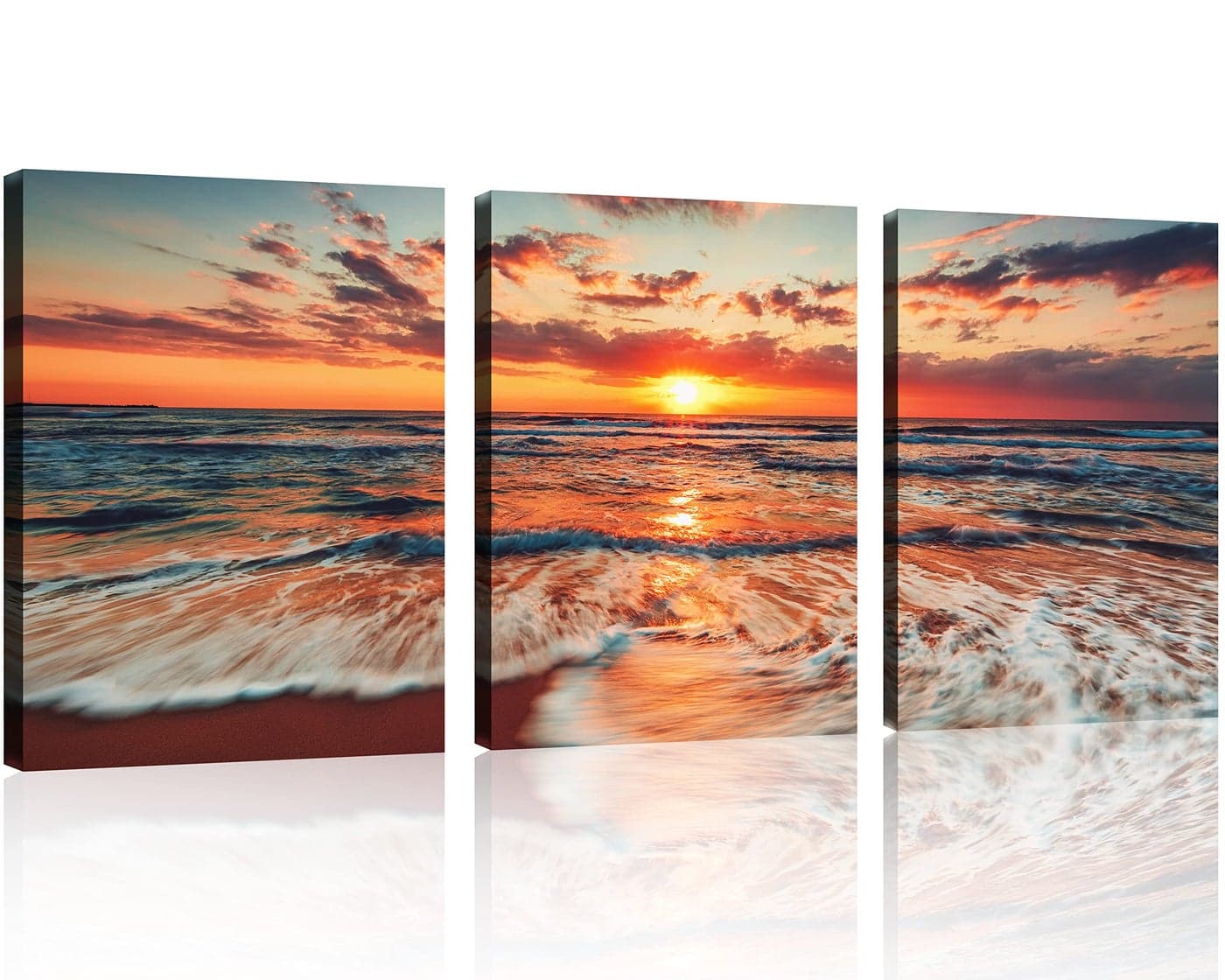 TutuBeer 3 Pcs Picture of the Beach Ocean Pictures Blue Sea Beach at Sunrise Art Print on Canvas Sea Wall Decor Ocean Wall Art Seascape Canvas Stretched and Framed 12" x 16" x 3 Pcs