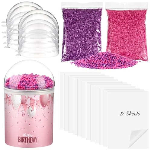 Geelin 26 Pcs 3.15 Inch Half Ball Clear Candy Domes Potato Chip Shaker Party Favor, Adhesive Label with Mini Foam Bead for 1.3oz Chip Can Crafting DIY Shaker(Rose Red and Purple)