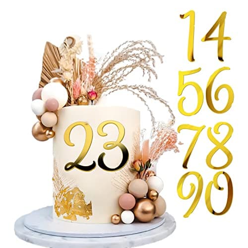 Acrylic Cake Numbers Topper 09 Numbers Happy Birthday Cake Topper Gold Acrylic Wedding Party Cupcake Toppers for Birthday Party Wedding Anniversary Decorations