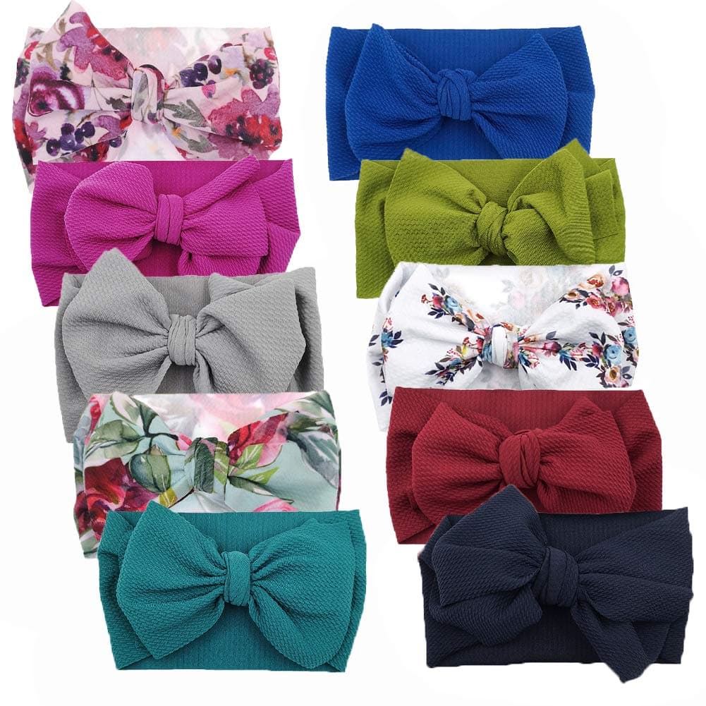 KIDOCHEESE Baby Girl Oversized Bows Headbands Elastic Nylon Hair Wraps with Large Bows for Newborns Infants Toddlers and Kids