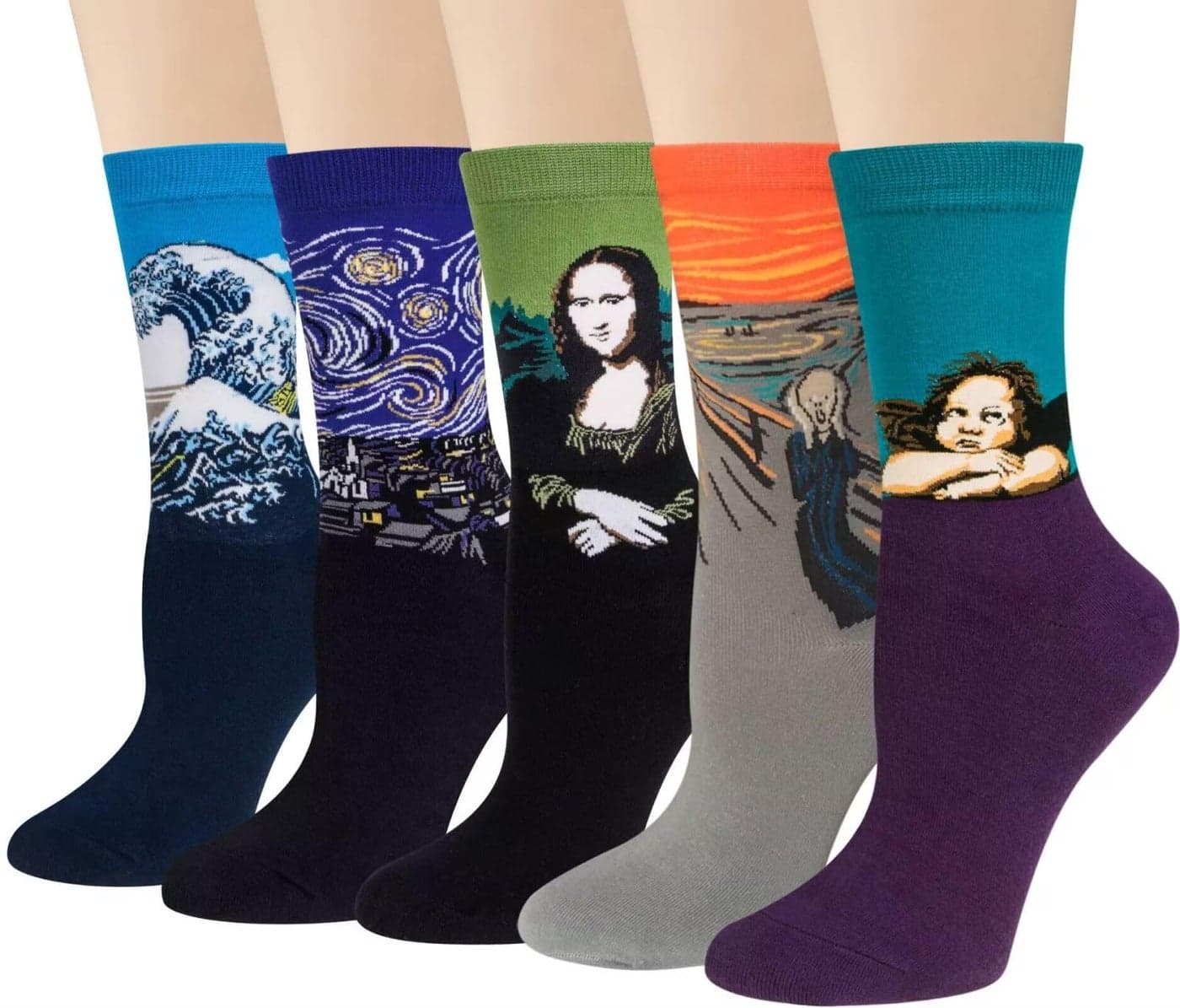 Chalier 5 Pairs Womens Fun Famous Painting Patterned Art Socks Cotton, Printed Cool Novelty Funny Socks for Women(one size, Multicolor 3)