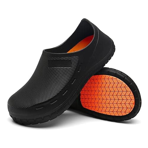 JSWEI Mens Chef Shoes NonSlip Waterproof Work Shoes Mens Kitchen Size 65Black