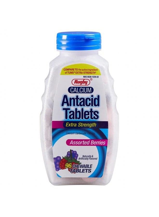Rugby Extra Strength Assorted Berries Antacid Calcium Carbonate 750 mg - 96 Chewable Tablets