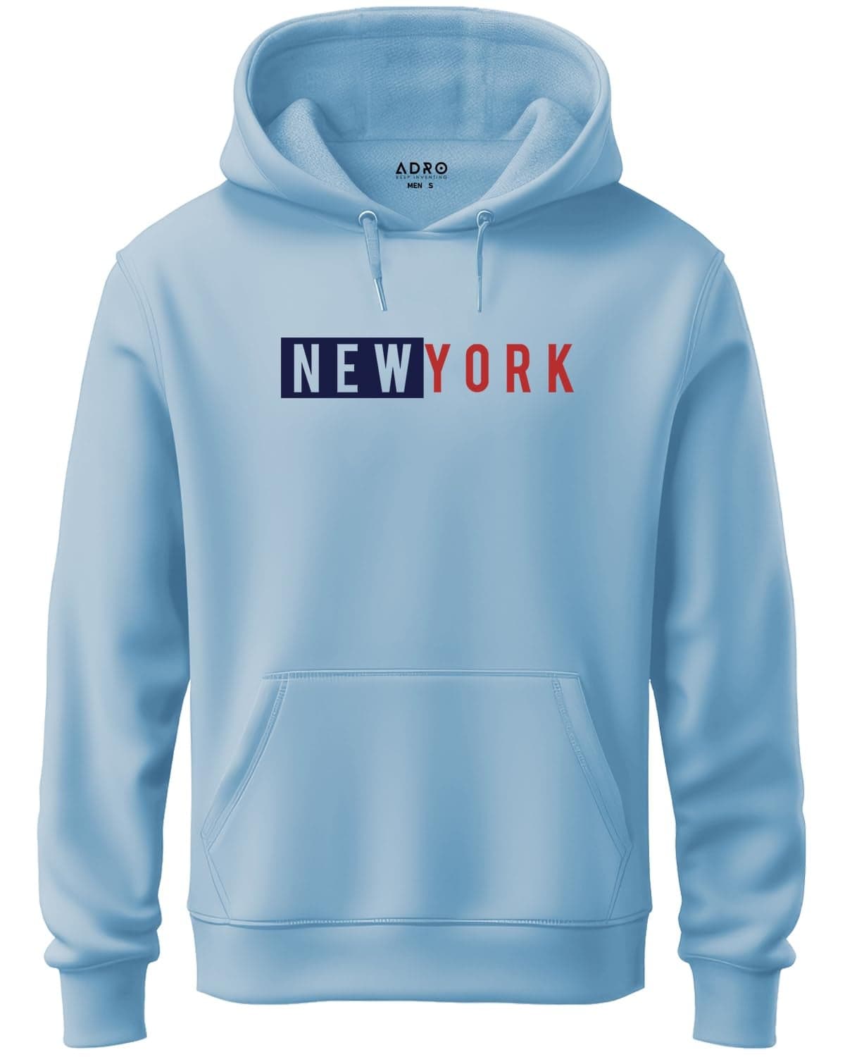 ADRO Men's Cotton Neck Hooded Sweatshirt (H20-M-NKY-SK_SkyBlue_M)