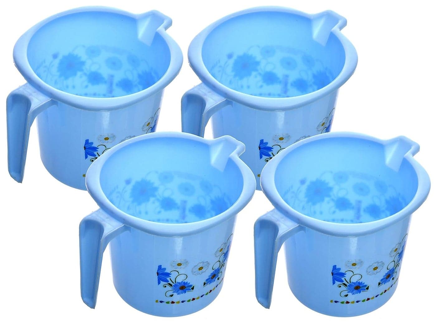 Kuber Industries Floral Printed Virgin Plastic 4 Pieces Bathroom Mug 1000 ml BlueKUBMART1236