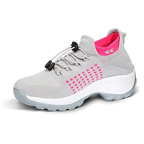STUNAHOME Orthopedic Sneakers Breathable Women Walking Shoes Slip on Trainers Women's Comfortable Casual Ladies Athletic Shoe Thick Bottom Gray Pink