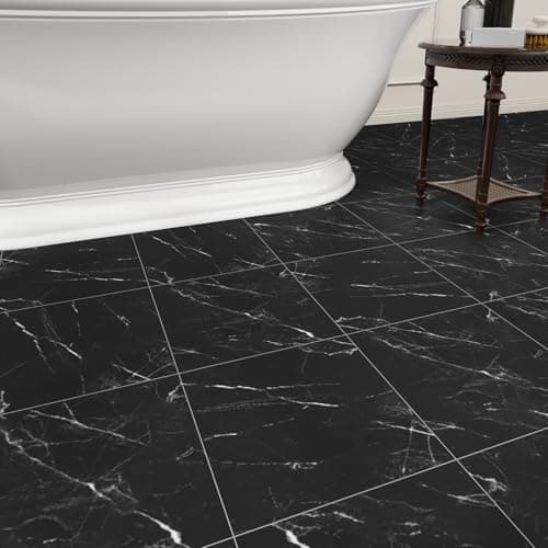 40Pack Peel and Stick Floor Tiles Vinyl Floor 12 x 12 inch Self Adhesive Waterproof Flooring Planks DIY for Bathroom Kitchen Living Room RV Cover 40 Sq Ft Black Vein Marble